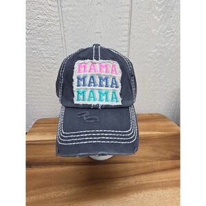 Distressed Womens Baseball Cap Blue MAMA -MAMA-MAMA Adjustable
